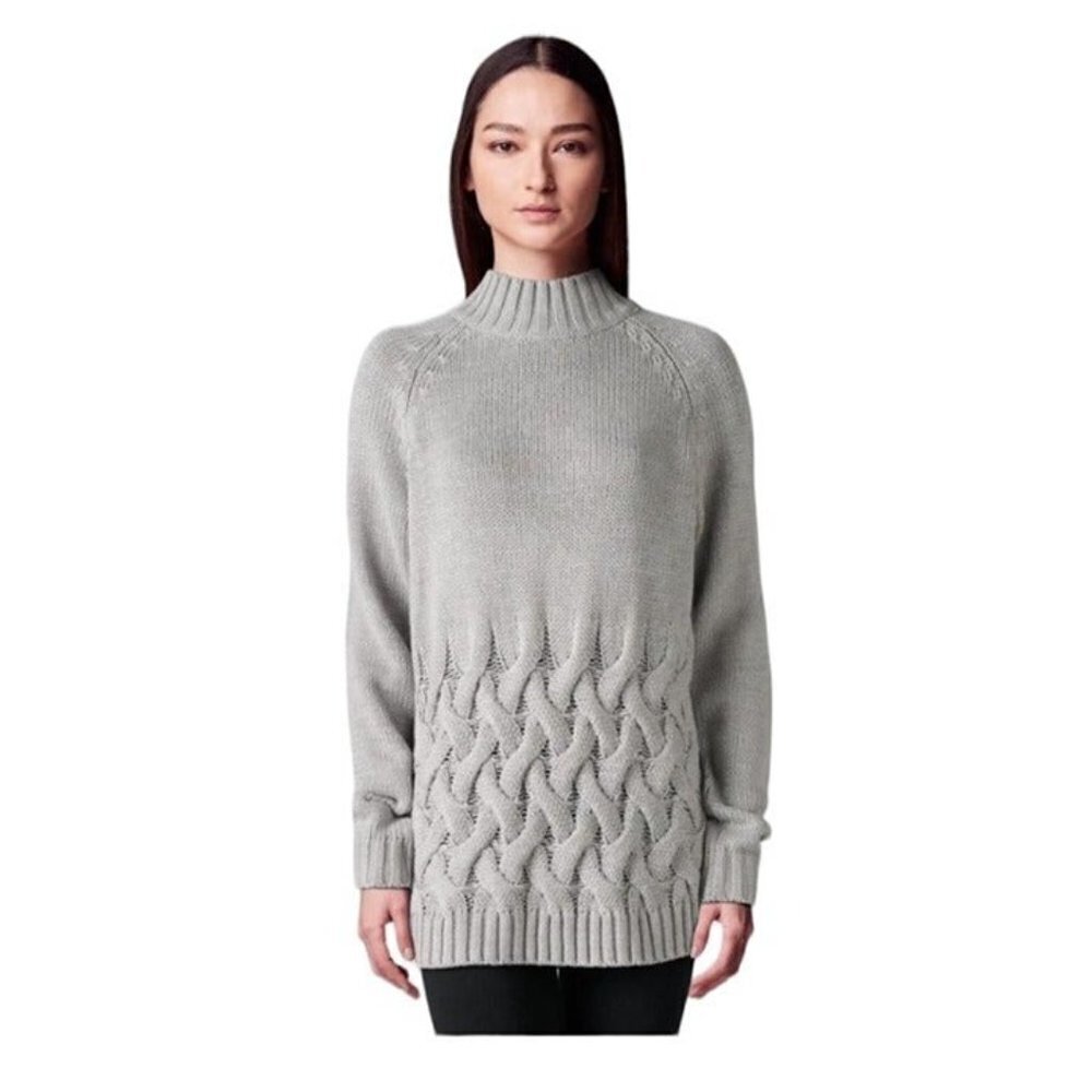 Simply Vera Wang Gray Cable Knit Crew Neck Long Sleeve Sweater Sz S New